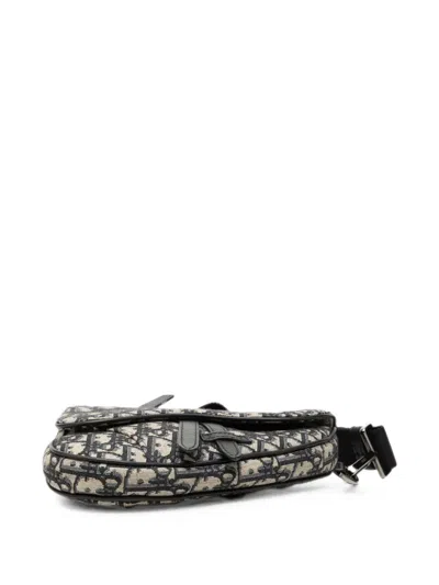 Pre-owned Dior 2020 Mini Oblique Canvas Saddle Belt Bag Satchel In Blue