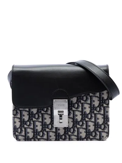 Pre-owned Dior 2020 Mini Oblique Canvas Saddle Convertible Belt Pouch Crossbody Bag In Blue