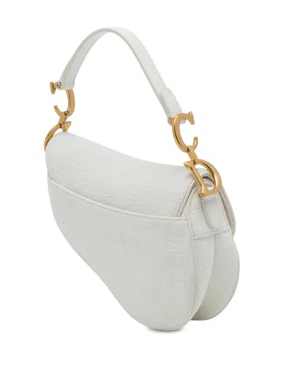 Pre-owned Dior 2020 Mini Oblique Embroidered Canvas Saddle Bag Satchel In White