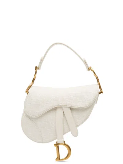 Pre-owned Dior 2020 Mini Oblique Saddle Satchel In 白色