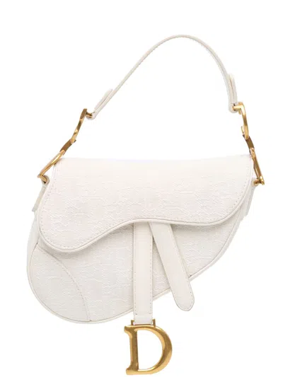 Pre-owned Dior 2020 Mini Oblique Saddle Satchel In White