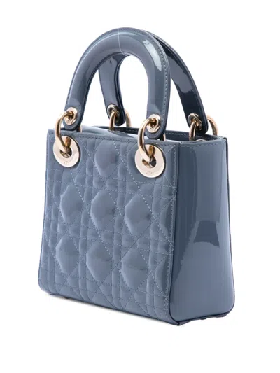 Pre-owned Dior 2020 Mini Patent Cannage Lady  Satchel In Grey