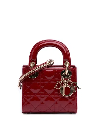 Pre-owned Dior 2020 Mini Patent Cannage Lady  Satchel In Red
