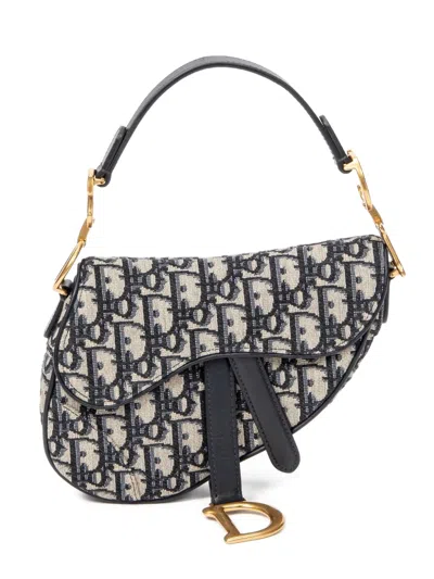 Pre-owned Dior 2020 Mini Saddle Logo-lettering Tote Bag In Blue