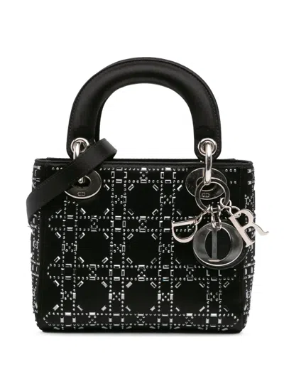 Pre-owned Dior 2020 Mini Satin Cannage Strass Crystal Embellished Lady  Satchel