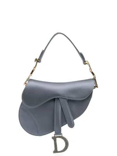 Pre-owned Dior 2020 Mini Satin Crystal Embellished Saddle Satchel In 灰色