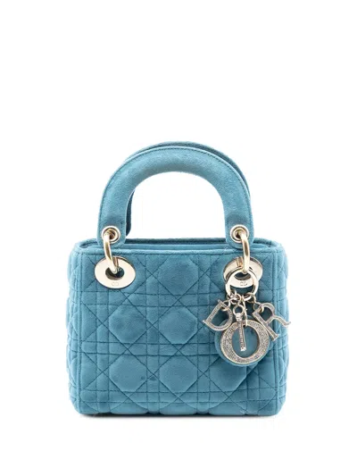 Pre-owned Dior 2020 Mini Velvet Cannage Lady  Satchel In Blue