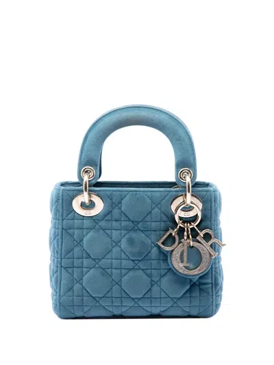 Pre-owned Dior 2020 Mini Velvet Cannage Lady  Satchel In Blue
