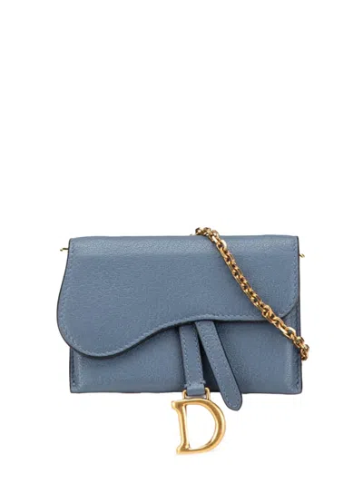 Pre-owned Dior 2020 Nano Goatskin Saddle Chain Pouch Crossbody Bag In Blue