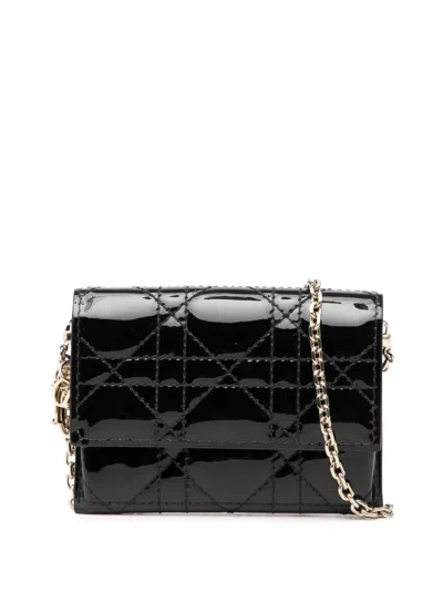 Pre-owned Dior 2020 Nano Patent Cannage Lady  Chain Convertible Belt Pouch Crossbody Bag In Black