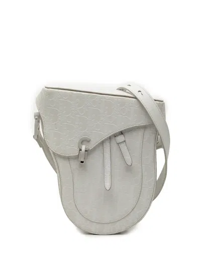 Pre-owned Dior 2020 Oblique Calfskin Saddle Boxy Crossbody Bag In White