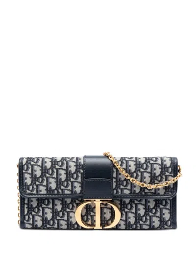 Pre-owned Dior 2020 Oblique Canvas 30 Montaigne Clutch With Chain Crossbody Bag In Blue