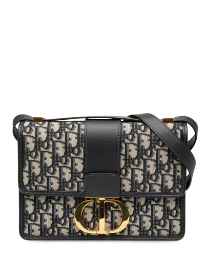 Pre-owned Dior 2020 Oblique Canvas 30 Montaigne Flap Crossbody Bag In Blue