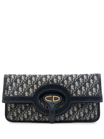 Pre-owned Dior 2020 Oblique Canvas Fold Over Clutch Bag In Blue