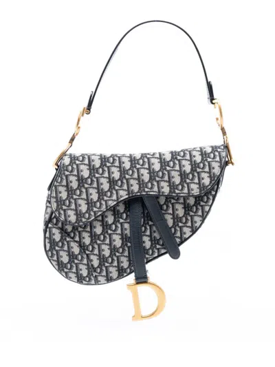 Pre-owned Dior 2020 Oblique Canvas Saddle Bag Shoulder Bag In Blue