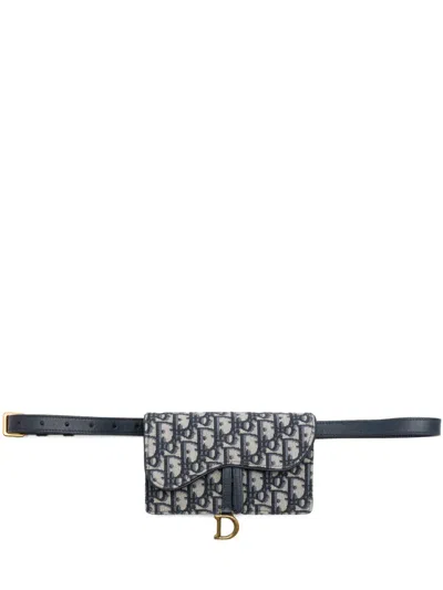 Pre-owned Dior 2020 Oblique Canvas Saddle Belt Bag In Blue