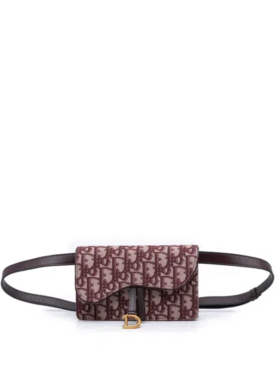 Pre-owned Dior 2020 Oblique Canvas Saddle Belt Bag In Red