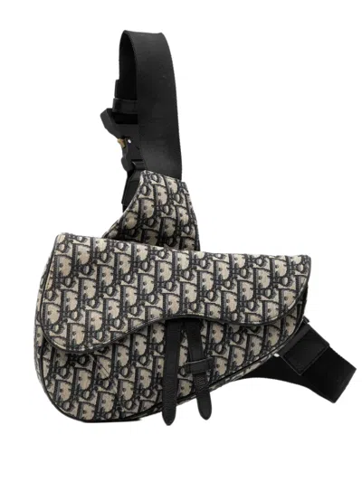 Pre-owned Dior 2020 Oblique Canvas Saddle Crossbody Bag In Blue