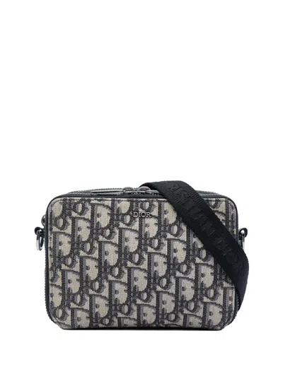 Pre-owned Dior 2020 Oblique Canvas Zipped Pouch With Strap Crossbody Bag In Blue