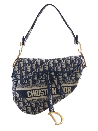 Pre-owned Dior 2020 Oblique Embroidered Canvas Saddle Bag Shoulder Bag In Blue