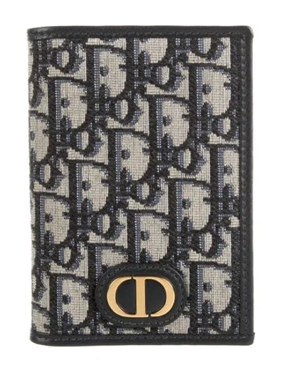 Pre-owned Dior 2020 Oblique Jacquard Card Holder In Blue/neutrals
