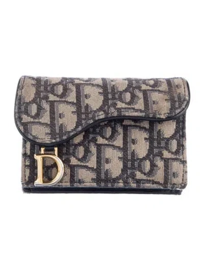 Pre-owned Dior 2020 Oblique Jacquard Compact Wallet In Neutral