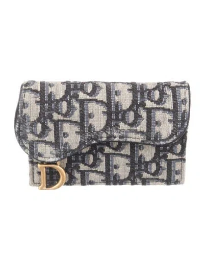 Pre-owned Dior 2020 Oblique Jacquard Wallet In Blue