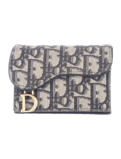 Pre-owned Dior 2020 Oblique Jacquard Wallet In Blue