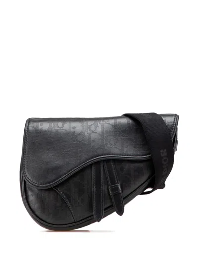 Pre-owned Dior 2020 Oblique Perforated Calfskin Galaxy Saddle Bag Crossbody Bag