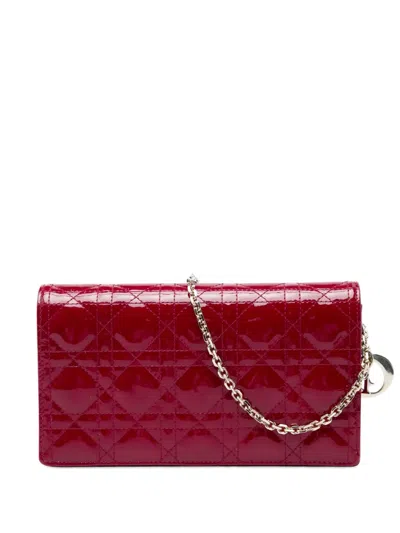 Pre-owned Dior 2020 Patent Cannage Lady  Chain Convertible Clutch Crossbody Bag In Red