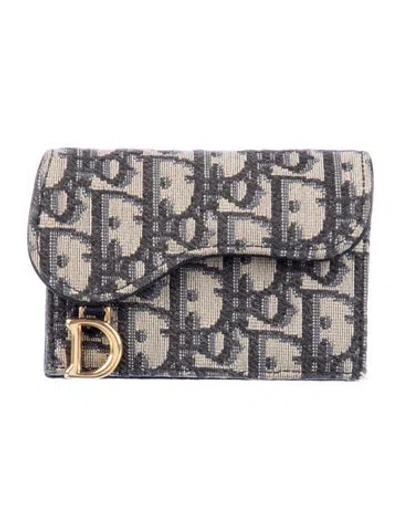 Pre-owned Dior 2020 Saddle Card Holder Compact Wallet In Blue