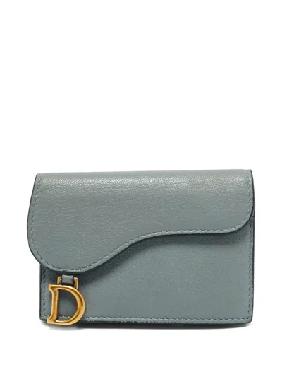 Pre-owned Dior 2020 Saddle Leather Card Holder In Blue