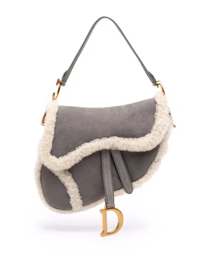 Pre-owned Dior 2020 Shearling Suede Saddle Bag Shoulder Bag In Gray