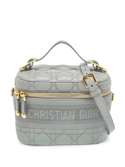 Pre-owned Dior 2020 Small Travel Cannage Makeup Bag In Gray