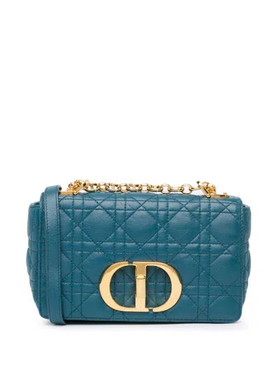 Pre-owned Dior 2020 Small Lambskin Cannage Caro Crossbody Bag In Blue