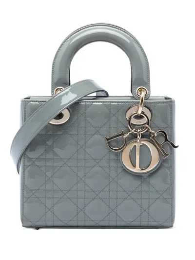 Pre-owned Dior 2020 Small Patent Cannage Lady  Satchel In Gray