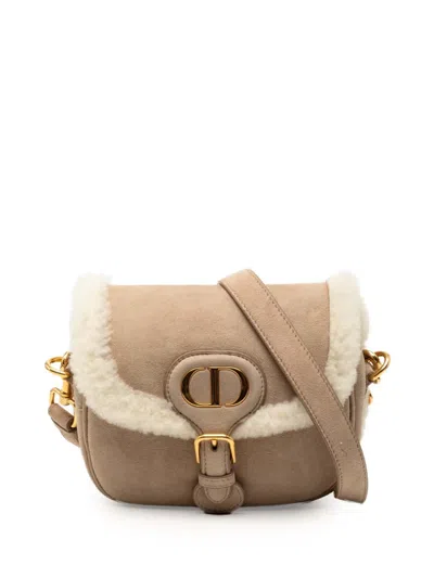 Pre-owned Dior 2020 Small Suede Shearling Bobby Crossbody Bag In Brown