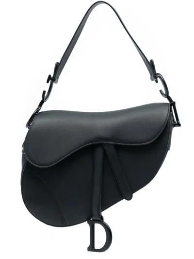 Pre-owned Dior 2020 Ultra Matte Calfskin Saddle Bag Shoulder Bag In Black