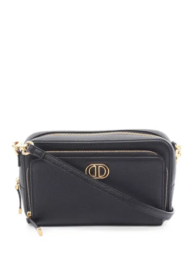 Pre-owned Dior 2020-2026 Grained Calfskin Caro Double Pouch Crossbody Bag In Black