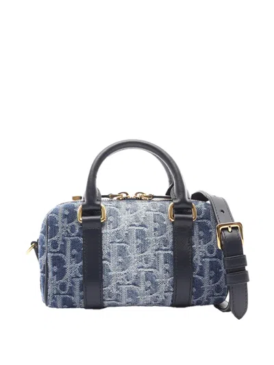 Pre-owned Dior 2020-2026 Nano Oblique Denim Groove 17 Satchel In Blue