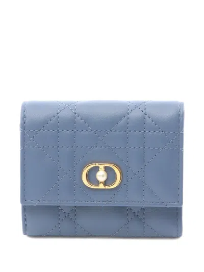 Pre-owned Dior 2020s Cannage Trifold Wallet In Blue