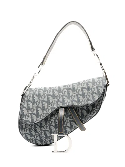 Pre-owned Dior 2020s Canvas Saddle Trotter Shoulder Bag In Blue
