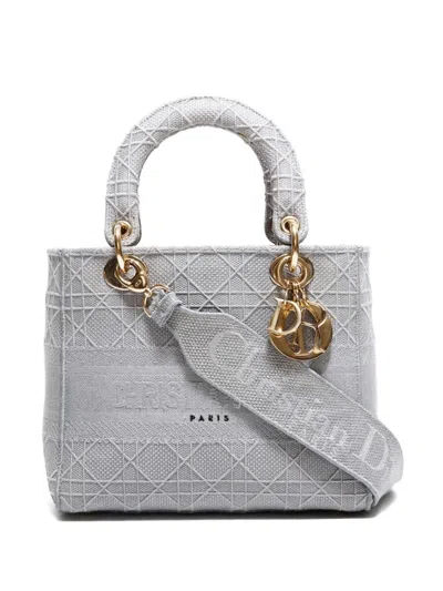 Pre-owned Dior 2020s D-light Lady Tote Bag In Gray