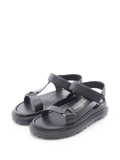 Pre-owned Dior 2020s D-wave Calf Leather Sandals In Black