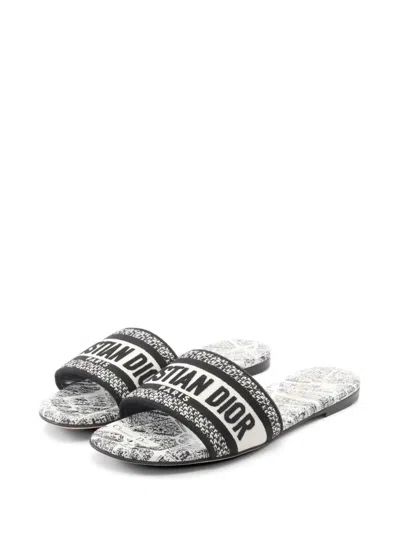 Pre-owned Dior 2020s Dway Canvas Slide Sandals In Black
