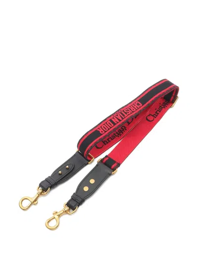 Pre-owned Dior 2020s Embroidery Leather Shoulder Strap In Black