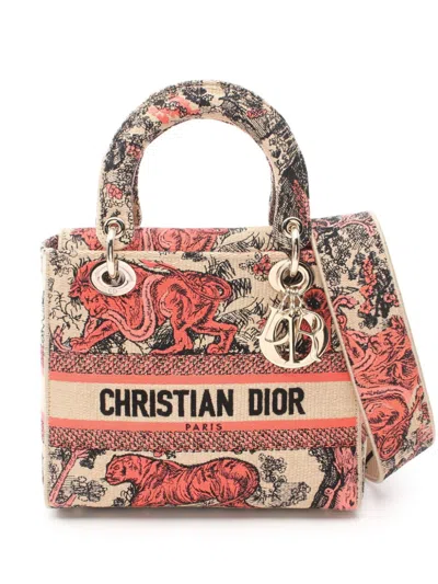 Pre-owned Dior 2020s Medium Lady D-lite Tote Bag In 粉色