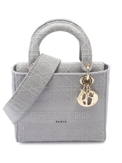 Pre-owned Dior 2020s Medium Lady D-lite Two-way Bag In Grey