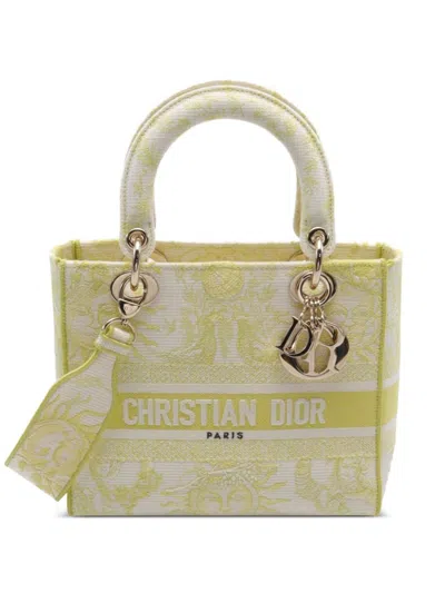 Pre-owned Dior 2020s Medium Lady D-lite Two-way Handbag In Yellow