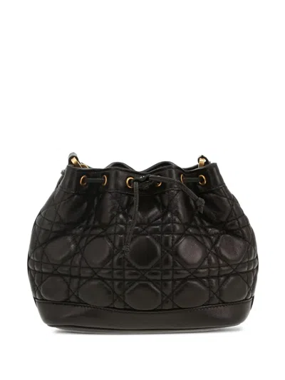 Pre-owned Dior 2020s Mini Cannage-quilting Bucket Bag In Black